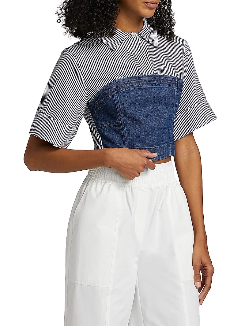 Adams Striped Stretch-Cotton Crop Shirt