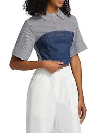 Adams Striped Stretch-Cotton Crop Shirt