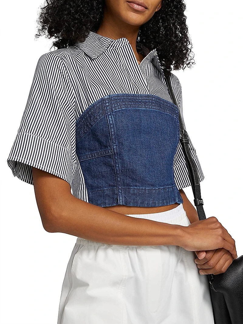 Adams Striped Stretch-Cotton Crop Shirt