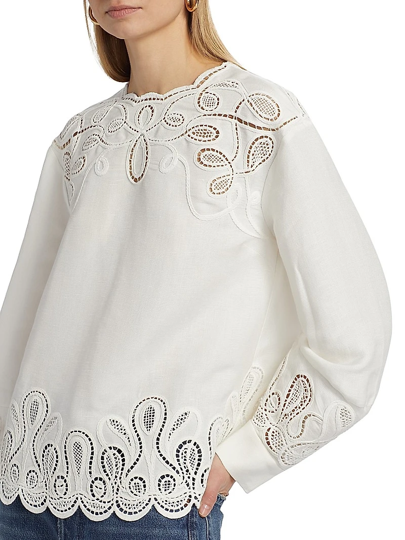 Wendlyn Linen-Blend Long-Sleeve Top