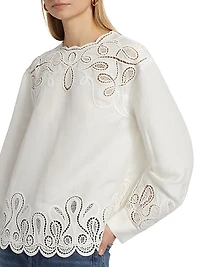 Wendlyn Linen-Blend Long-Sleeve Top