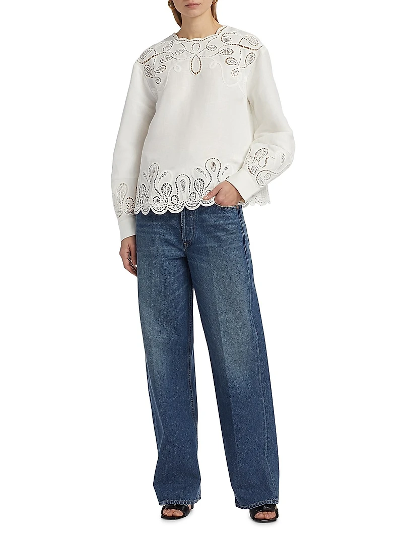 Wendlyn Linen-Blend Long-Sleeve Top