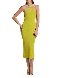 Celaena Rib-Knit Halter Midi-Dress