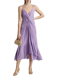 Susan Twist-Front Tulip Hem Midi-Dress