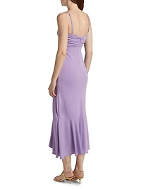 Susan Twist-Front Tulip Hem Midi-Dress
