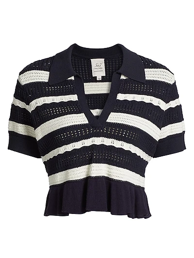 Elvire Striped Knit Short-Sleeve Polo Sweater