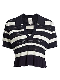 Elvire Striped Knit Short-Sleeve Polo Sweater
