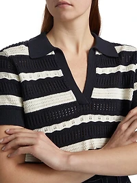 Elvire Striped Knit Short-Sleeve Polo Sweater