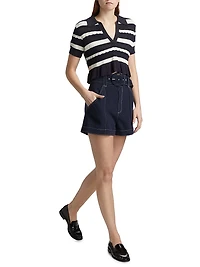 Elvire Striped Knit Short-Sleeve Polo Sweater