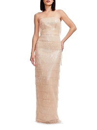 Tanya Sequin Fringed Strapless Gown