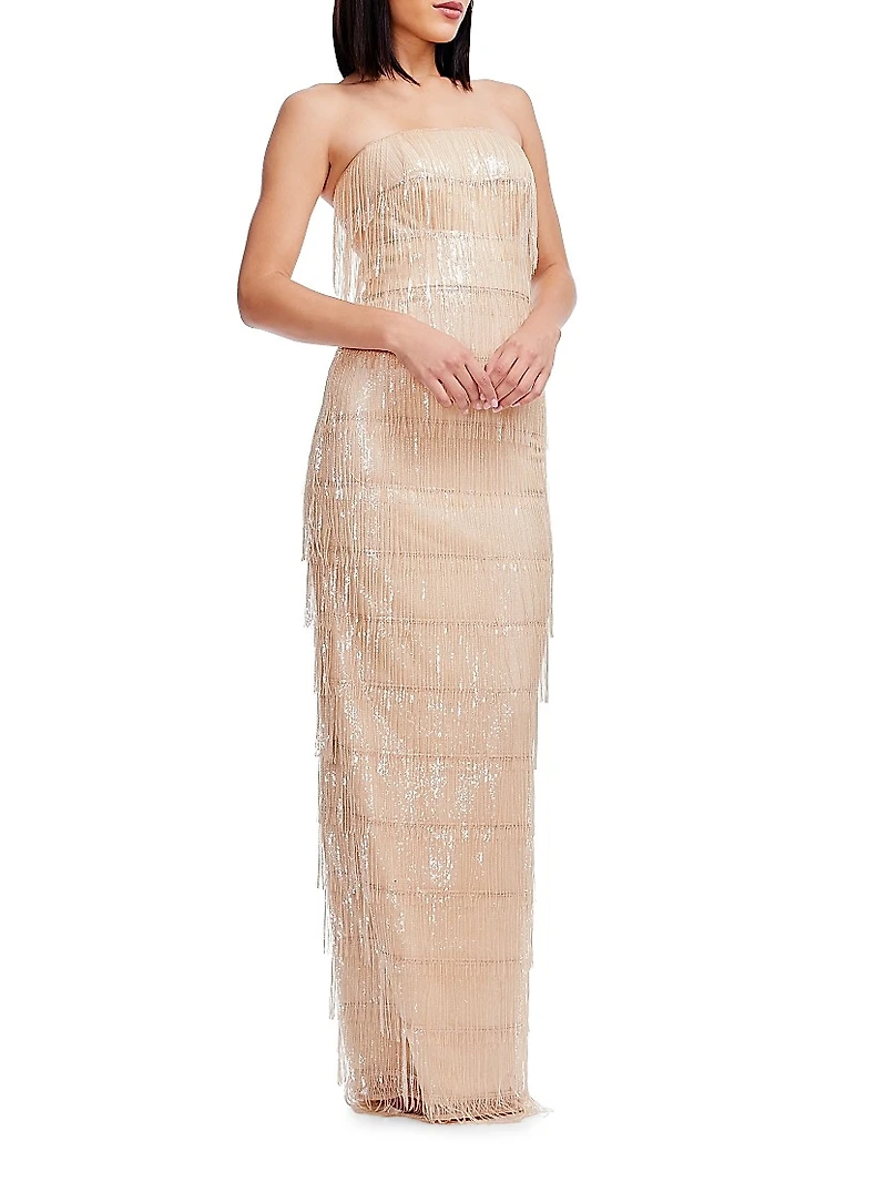 Tanya Sequin Fringed Strapless Gown