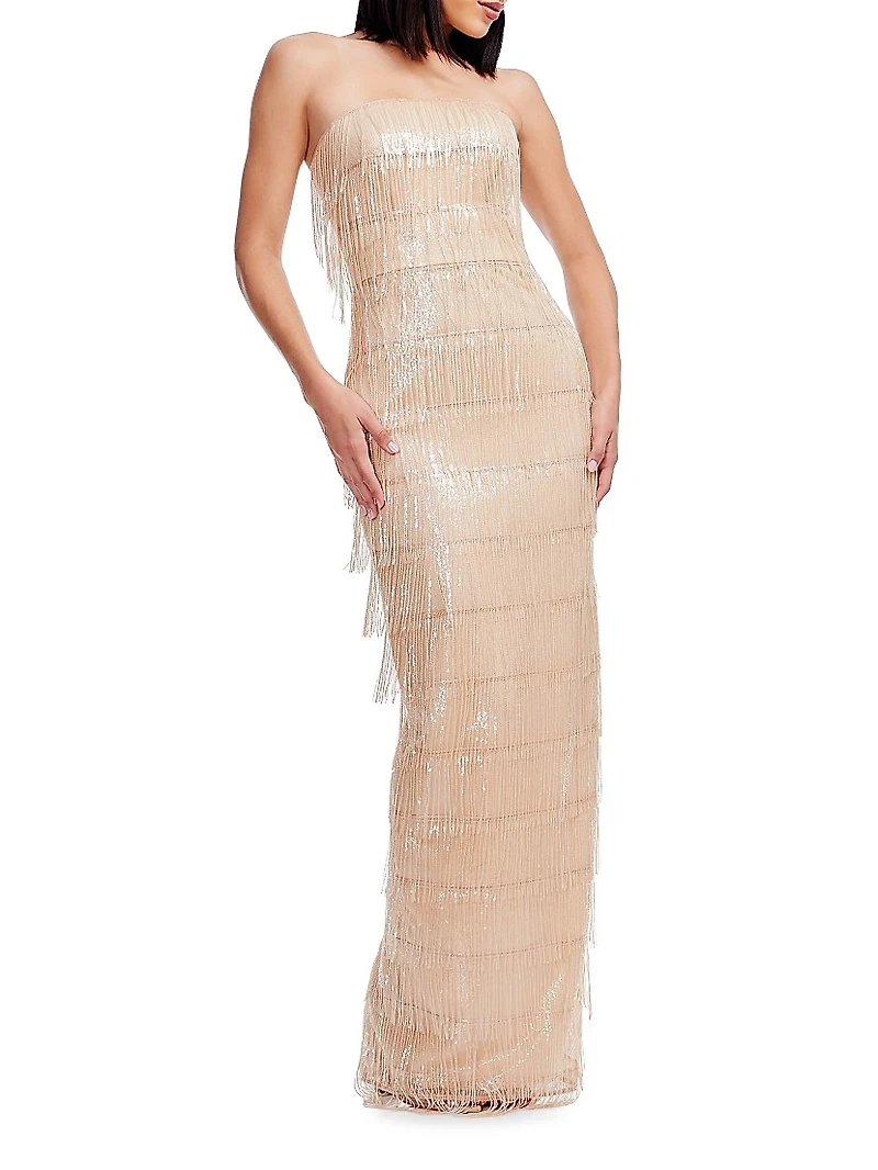 Tanya Sequin Fringed Strapless Gown