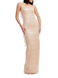 Tanya Sequin Fringed Strapless Gown