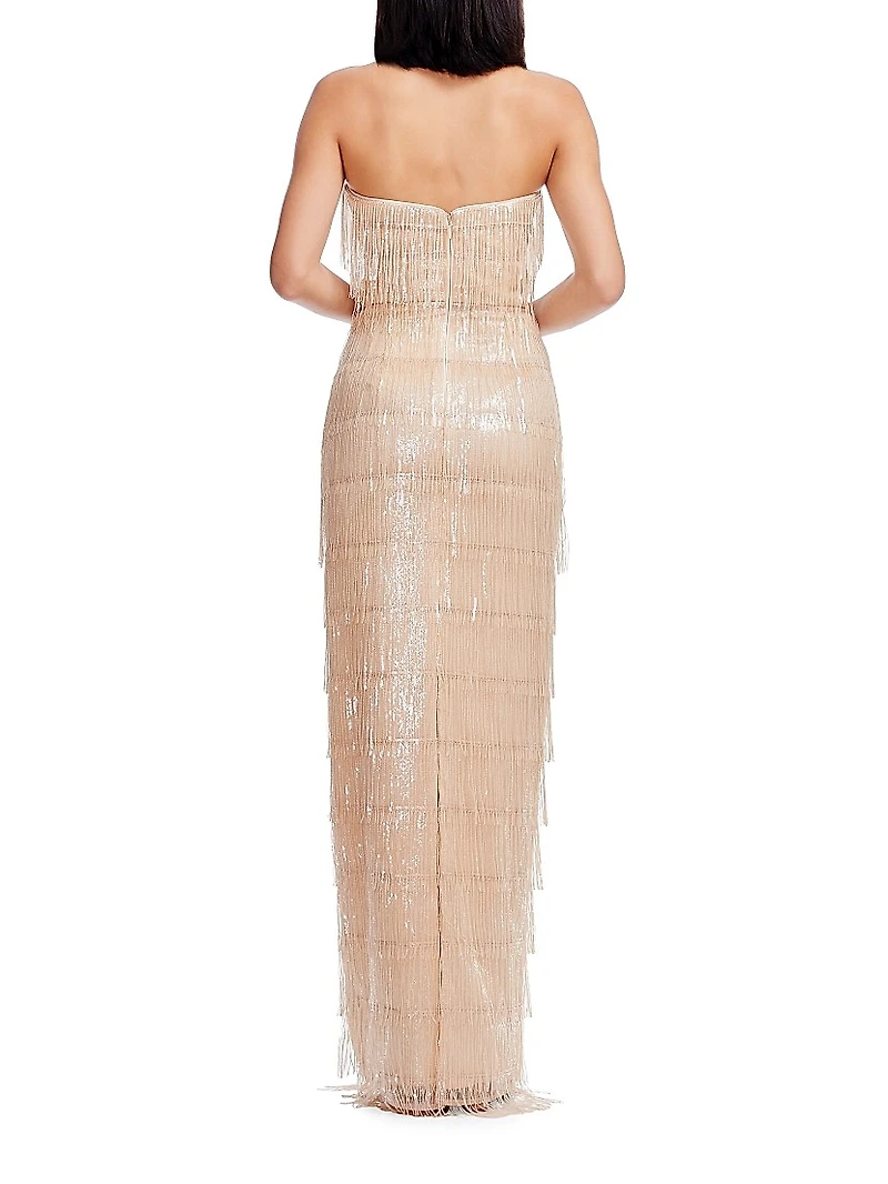 Tanya Sequin Fringed Strapless Gown