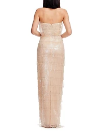 Tanya Sequin Fringed Strapless Gown