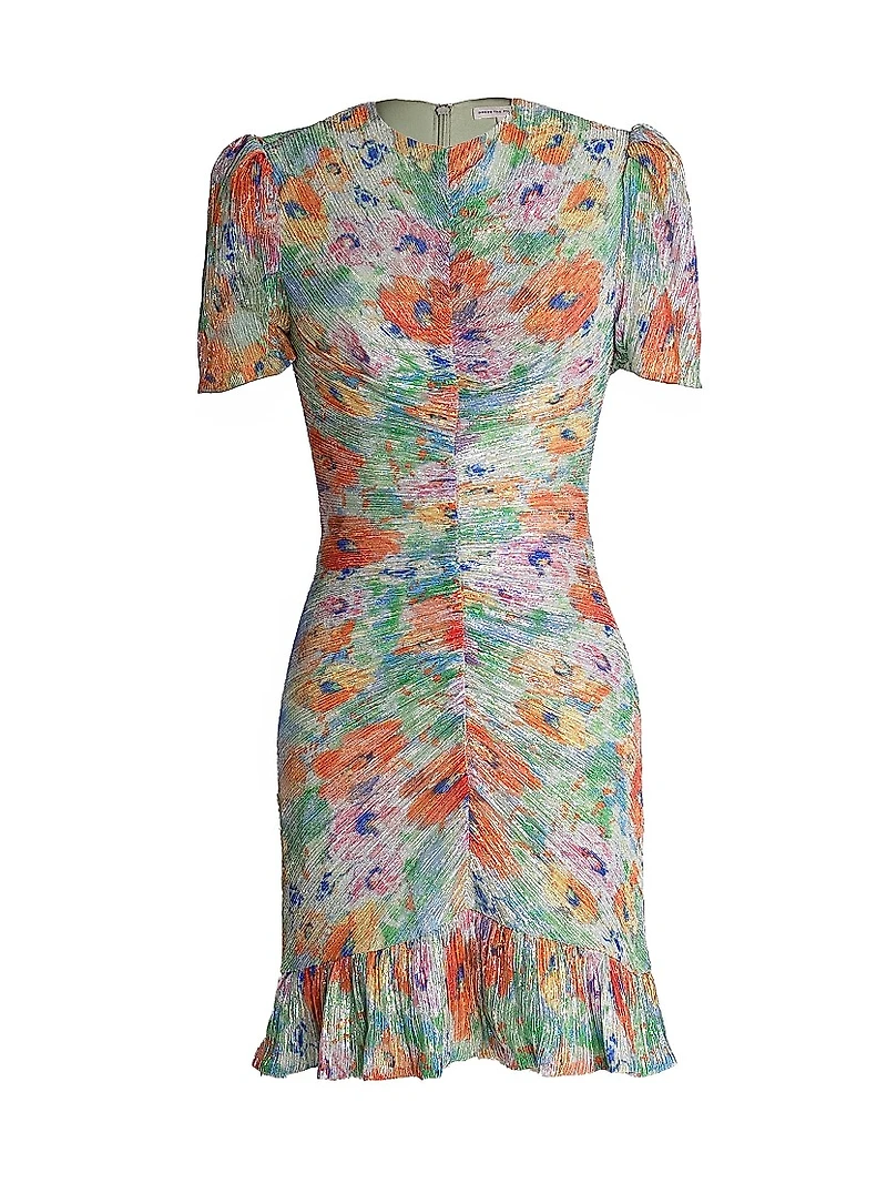 Chandler Ruched Floral Metallic Bodycon Minidress