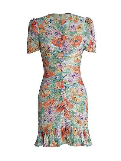 Chandler Ruched Floral Metallic Bodycon Minidress