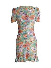 Chandler Ruched Floral Metallic Bodycon Minidress