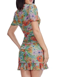 Chandler Ruched Floral Metallic Bodycon Minidress