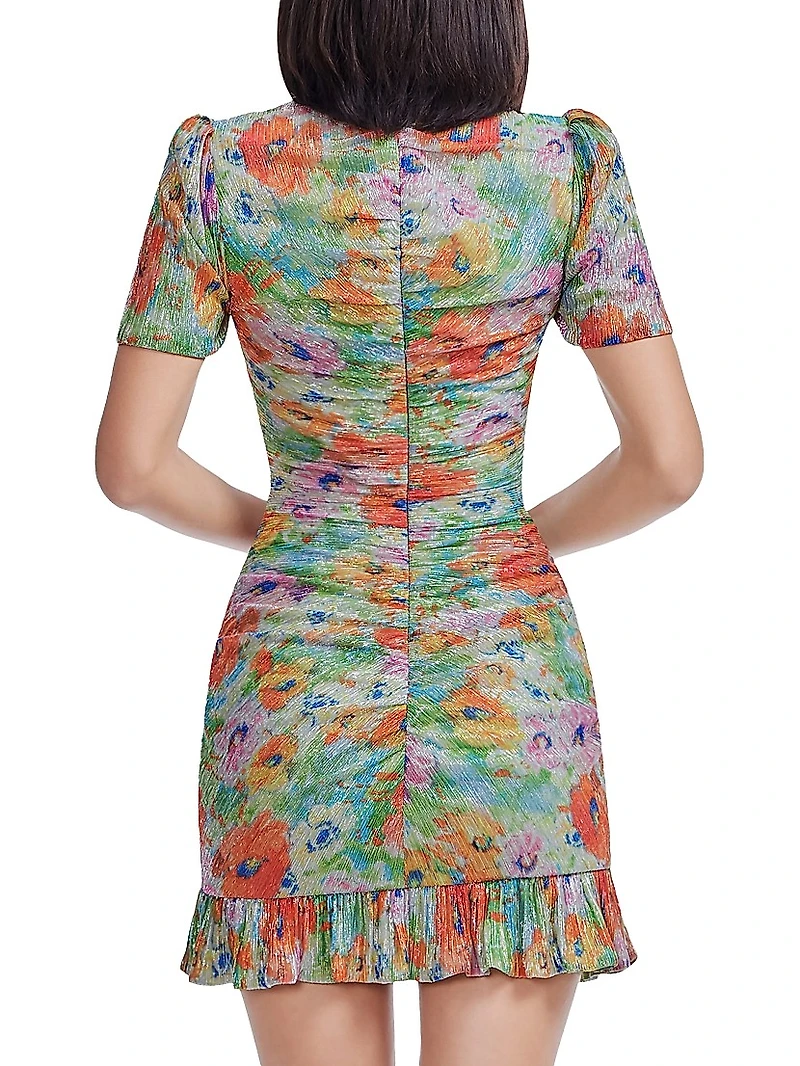 Chandler Ruched Floral Metallic Bodycon Minidress