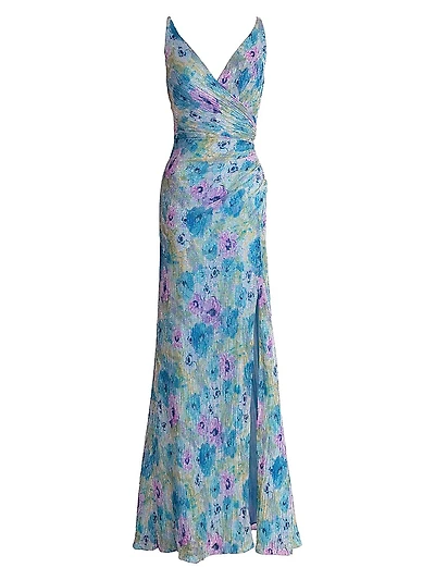 Jordan Floral Metallic Sleeveless Surplice Gown