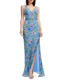 Jordan Floral Metallic Sleeveless Surplice Gown