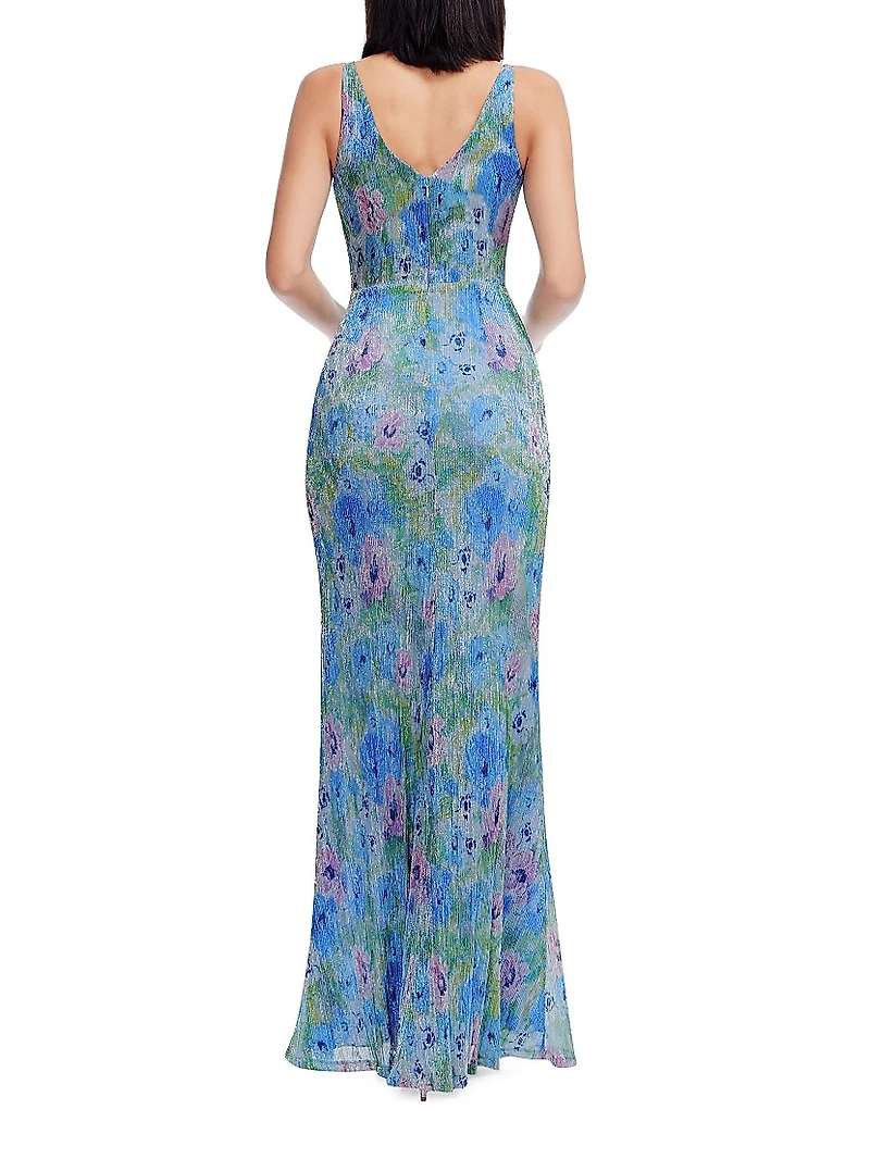 Jordan Floral Metallic Sleeveless Surplice Gown