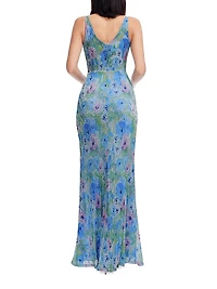 Jordan Floral Metallic Sleeveless Surplice Gown