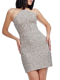 Anica Sequin Pointed Bodice Strapless Minidress