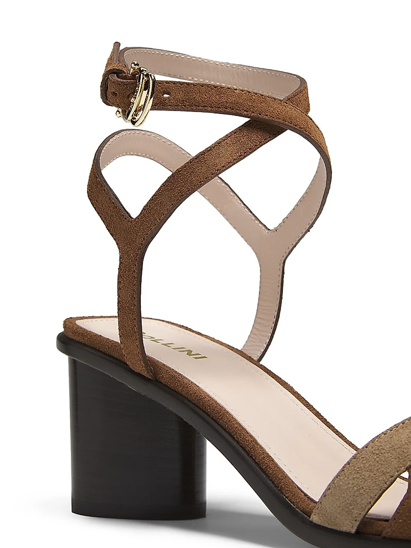 70MM Suede Block Heel Wrap Sandals