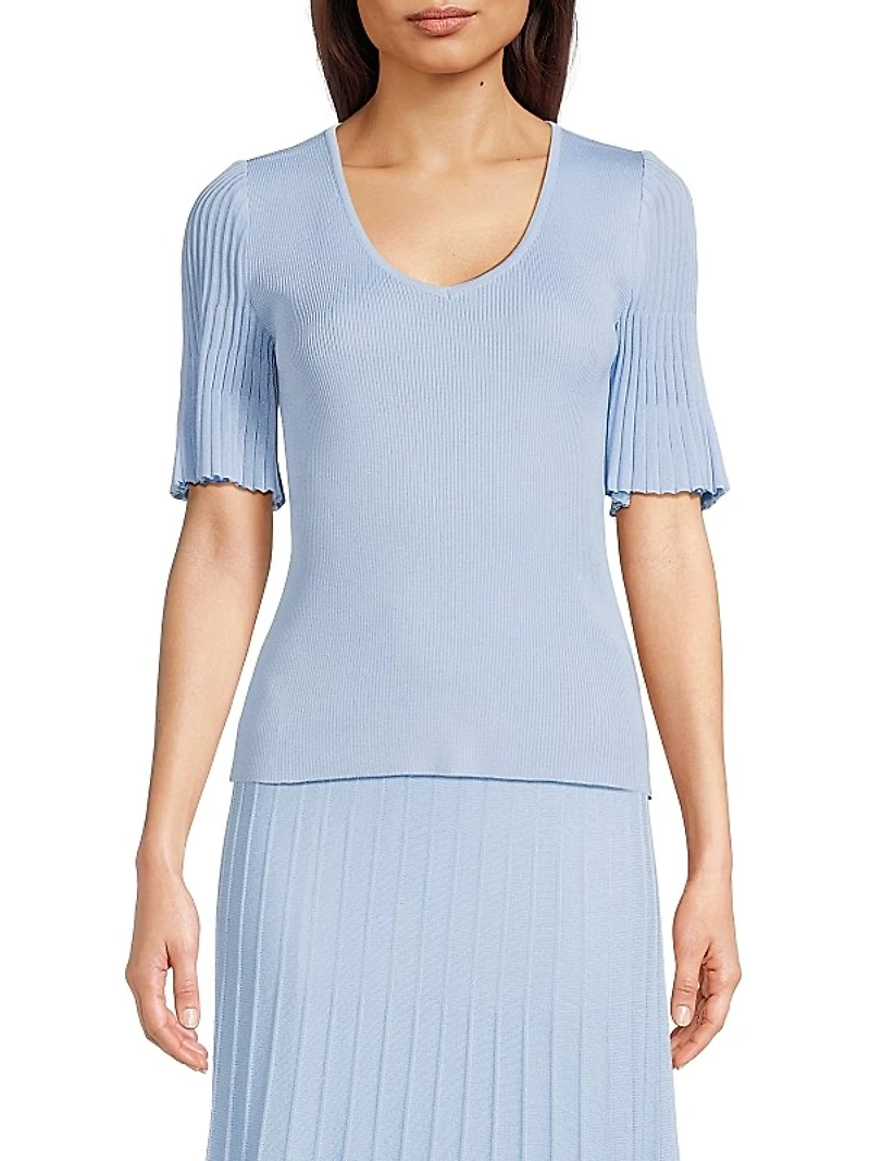 V-Neck Blouse with Flutter Sleeves