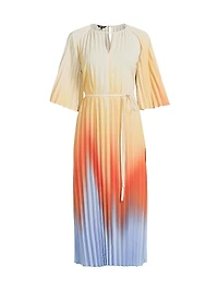 Accordion-Pleated Ombré Crêpe de Chine Midi-Dress