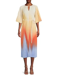 Accordion-Pleated Ombré Crêpe de Chine Midi-Dress