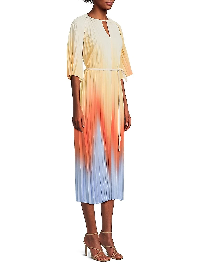 Accordion-Pleated Ombré Crêpe de Chine Midi-Dress
