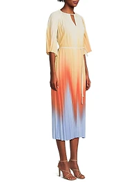 Accordion-Pleated Ombré Crêpe de Chine Midi-Dress