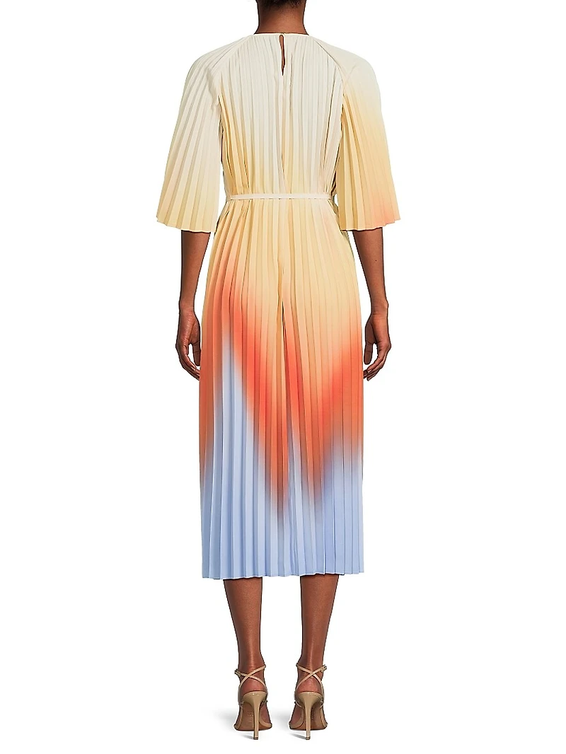 Accordion-Pleated Ombré Crêpe de Chine Midi-Dress