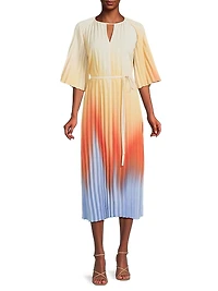 Accordion-Pleated Ombré Crêpe de Chine Midi-Dress