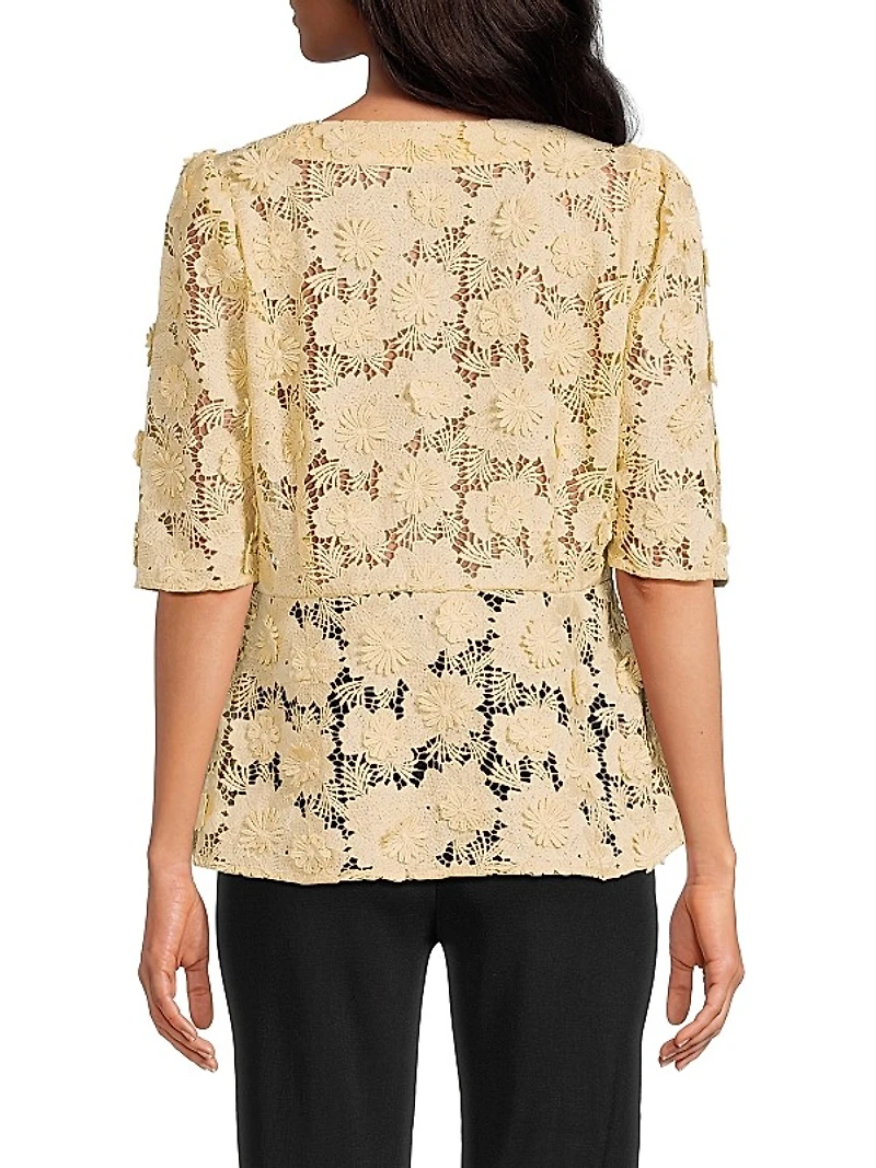 Lace Squareneck Button-Front Blouse