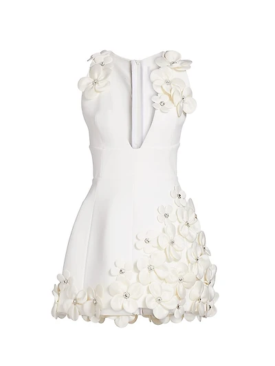 Estelle Crystal-Embellished Floral-Appliquéd Minidress