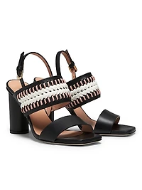 Woven Leather 85MM Cylinder Heel Sandals