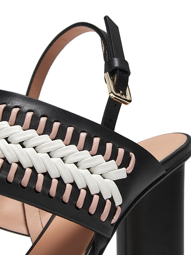 Woven Leather 85MM Cylinder Heel Sandals