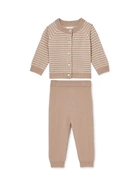 Baby's Elshe Striped Cardigan & Knit Joggers Set