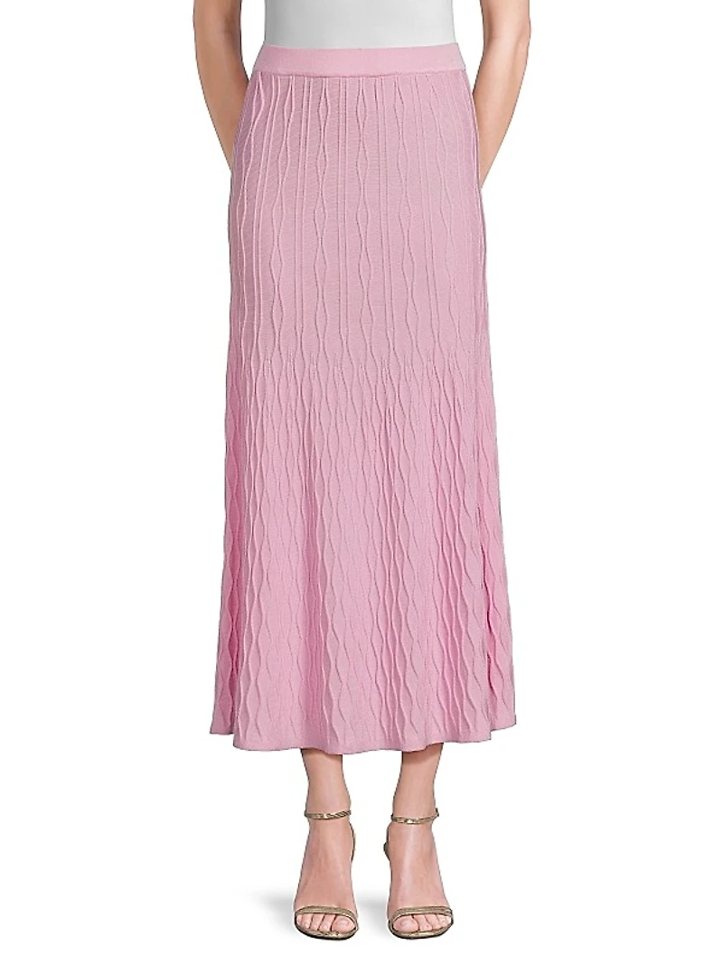 Raised Geometric-Patterned Flared Midi-Skirt