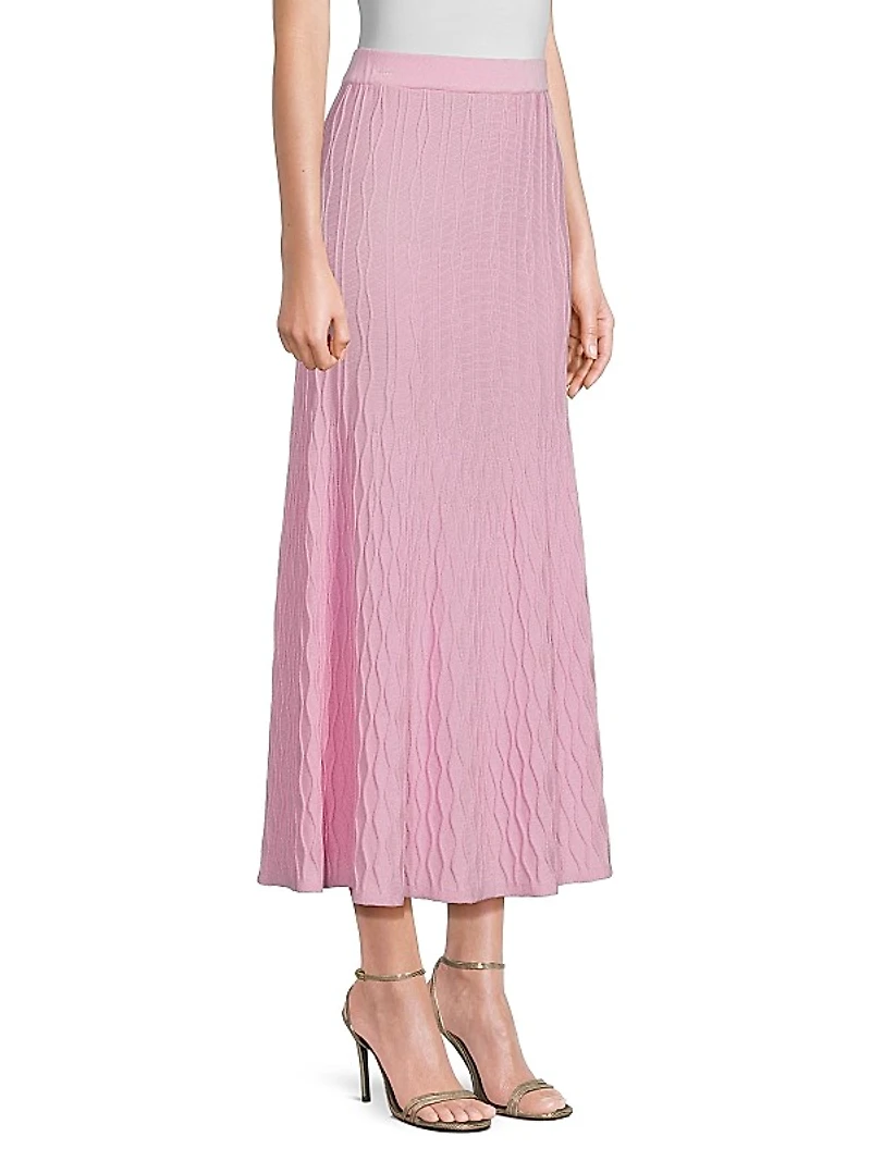 Raised Geometric-Patterned Flared Midi-Skirt