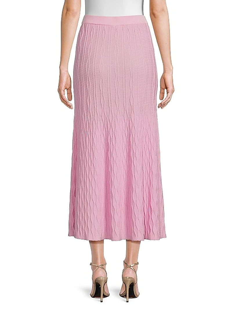 Raised Geometric-Patterned Flared Midi-Skirt