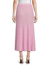 Raised Geometric-Patterned Flared Midi-Skirt