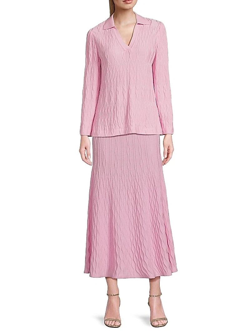 Raised Geometric-Patterned Flared Midi-Skirt