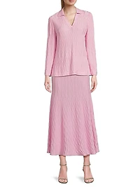 Raised Geometric-Patterned Flared Midi-Skirt