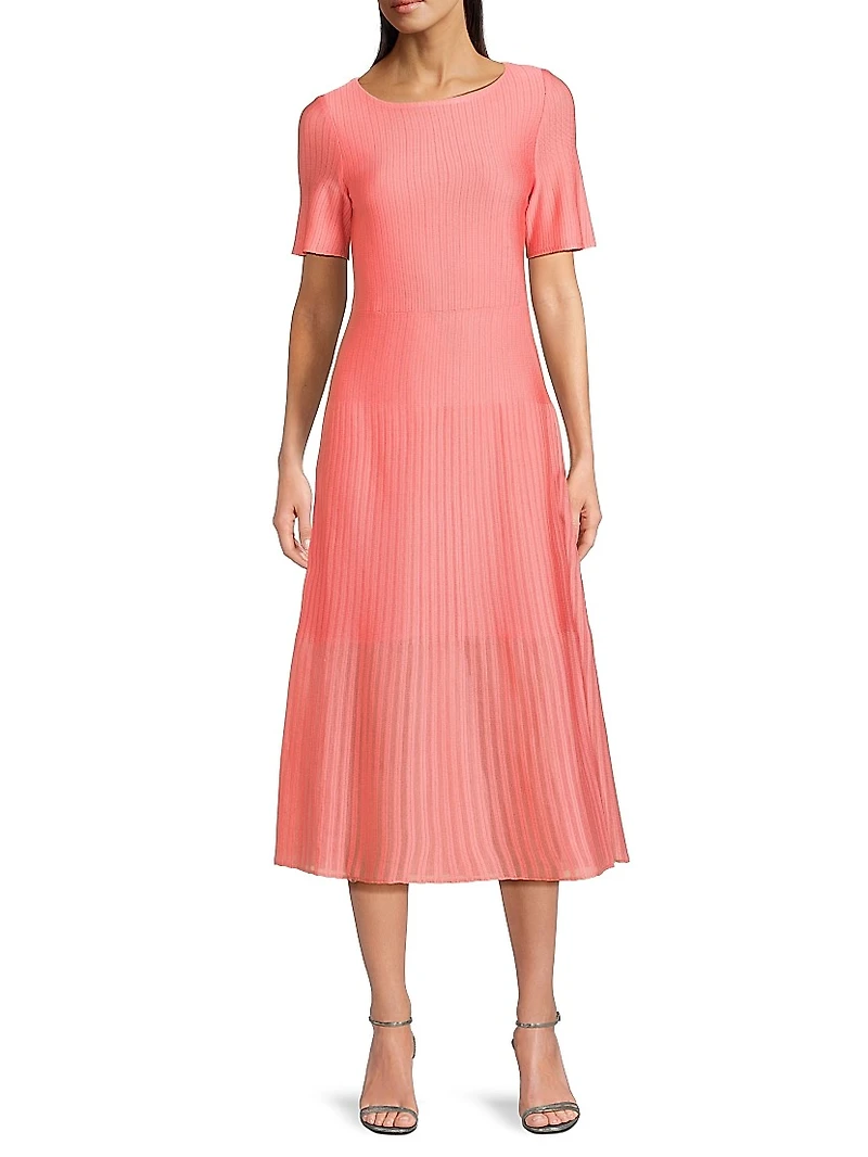 Rib-Knit A-line Midi-Dress