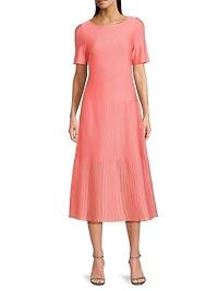 Rib-Knit A-line Midi-Dress